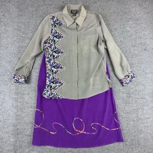 Koos Of Course Shirt Skirt Set Womens Medium Black Stripe Purple Paisley 2 Piece